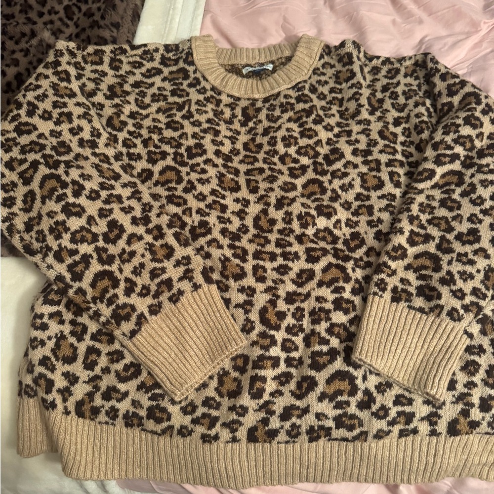 American Eagle Outfitters Leopard Print Sweater - Tan and Brown